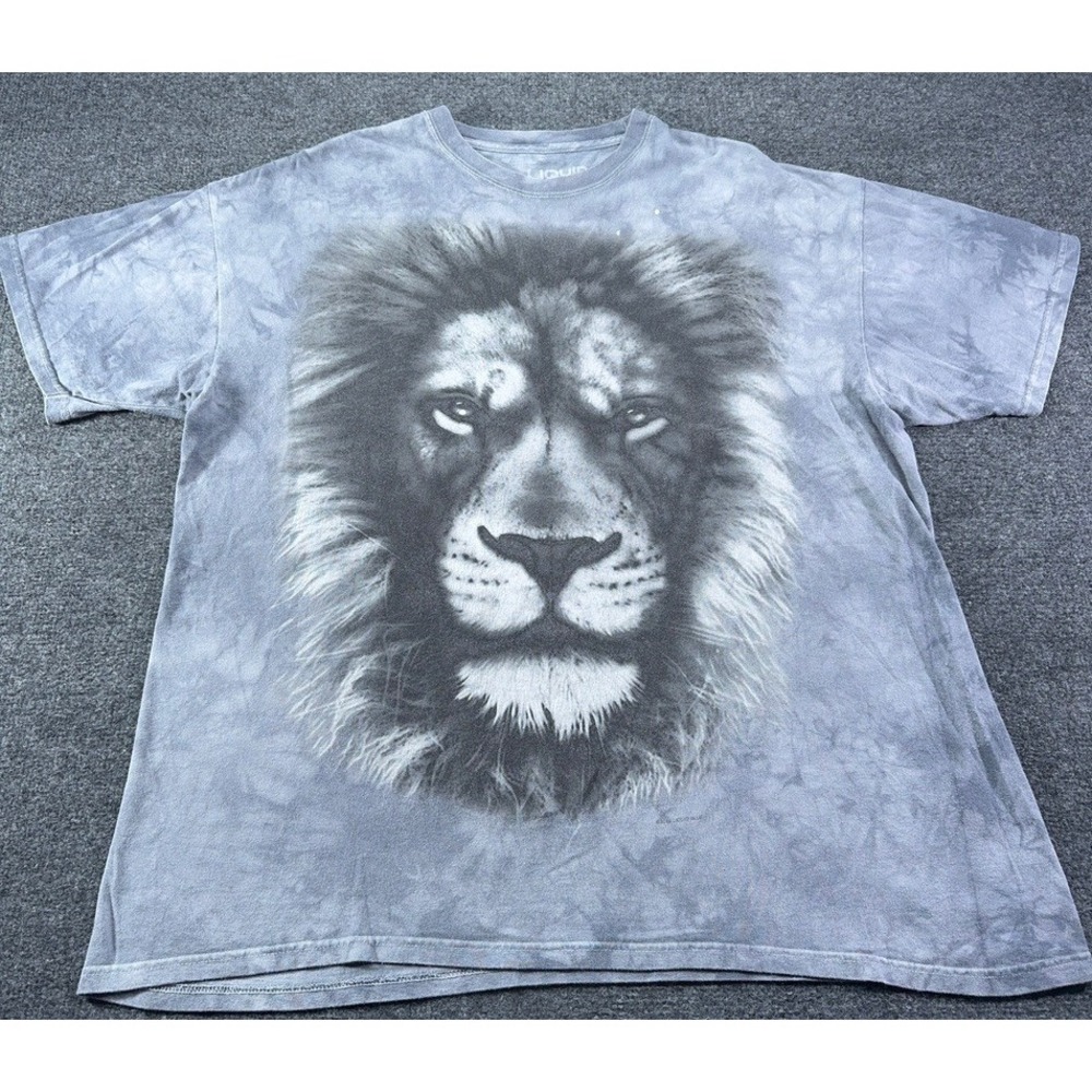 Liquid Blue Lion Graphic T Shirt Grey Tie Dye Mens XXL Animal Nature Art Tee*